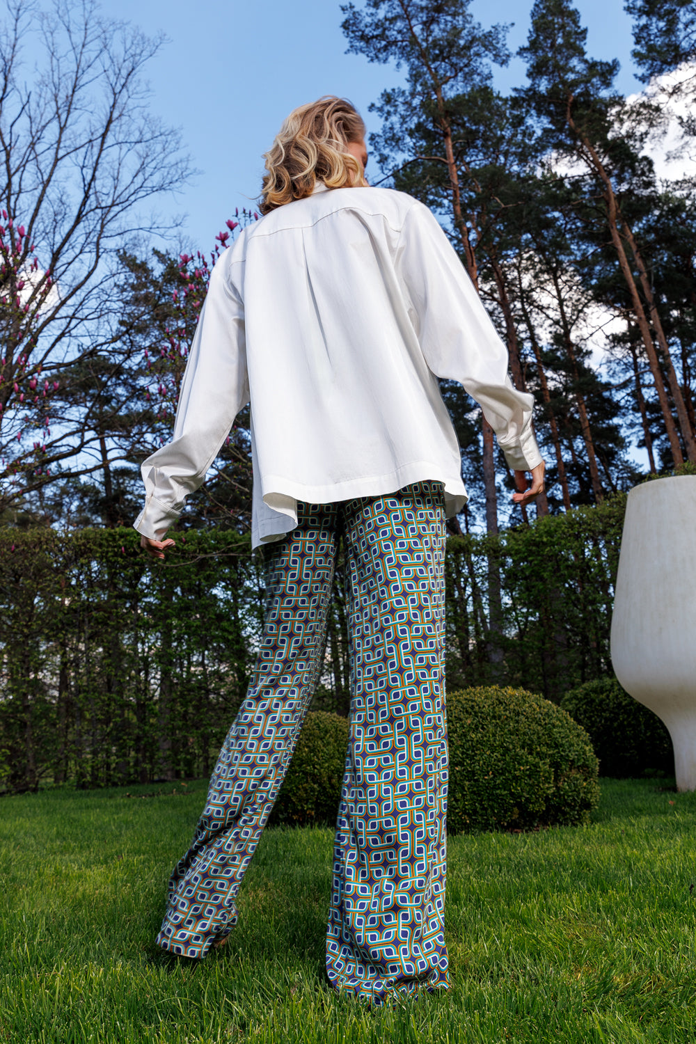 Pants with green patterns "Dione"