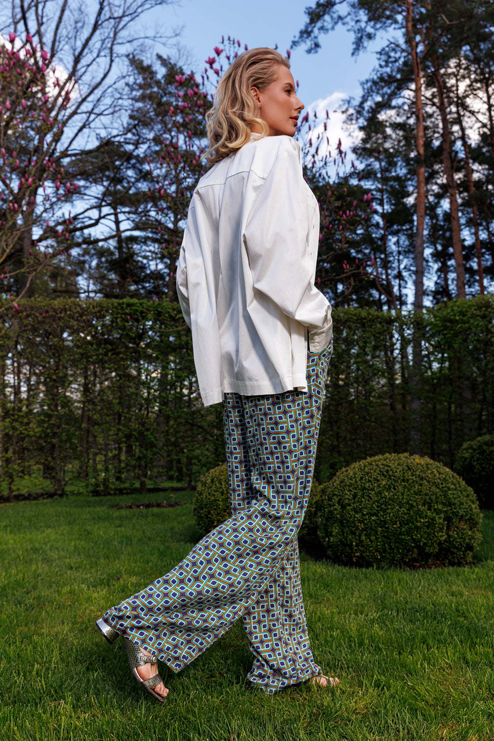 Pants with green patterns "Dione"