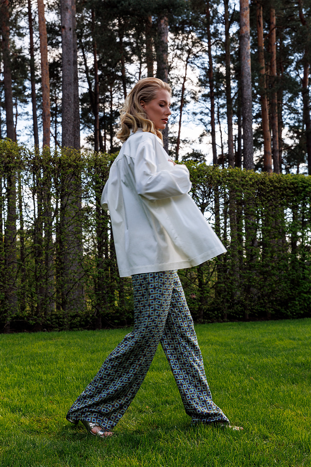 Pants with green patterns "Dione"