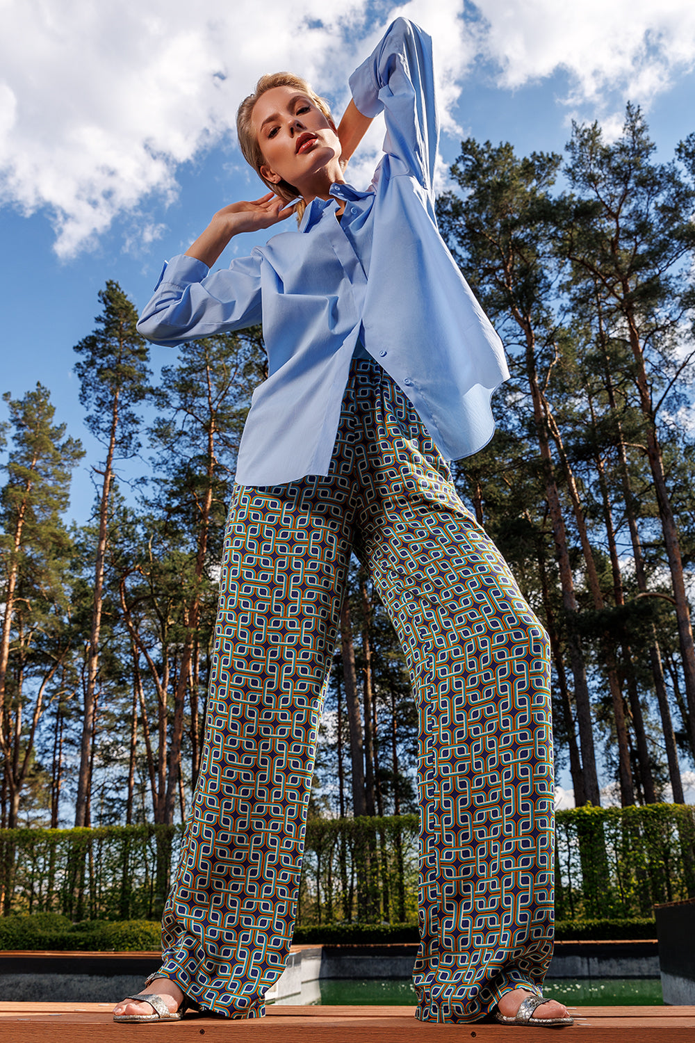 Pants with green patterns "Dione"